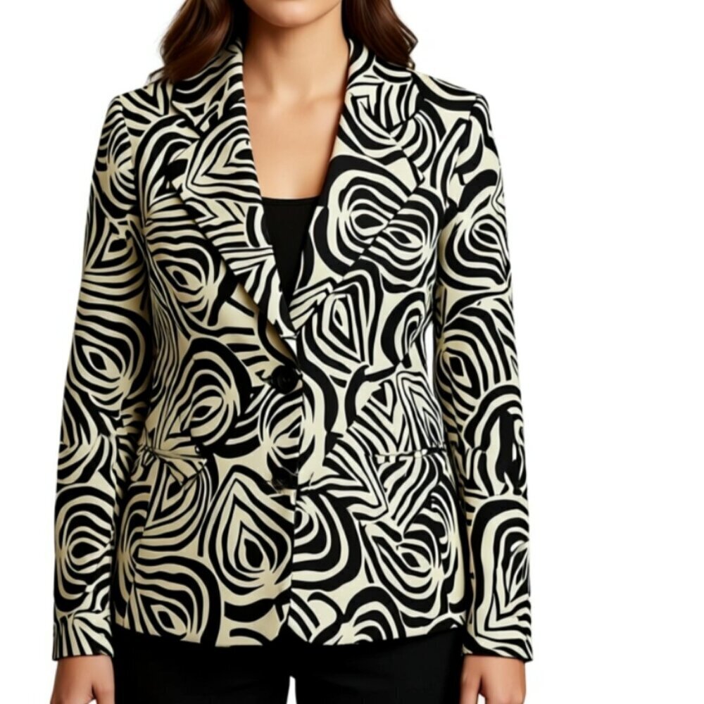 Kasper Women's Petite printed one-button blazer (10P black& White) NWOT (G22)